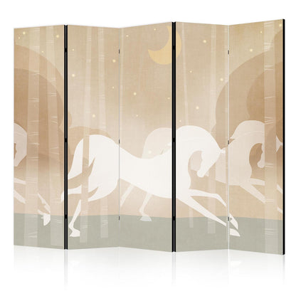 Paravent - Moonlit Steeds - Horses Galloping Among Trees on a Starry Night Artgeist