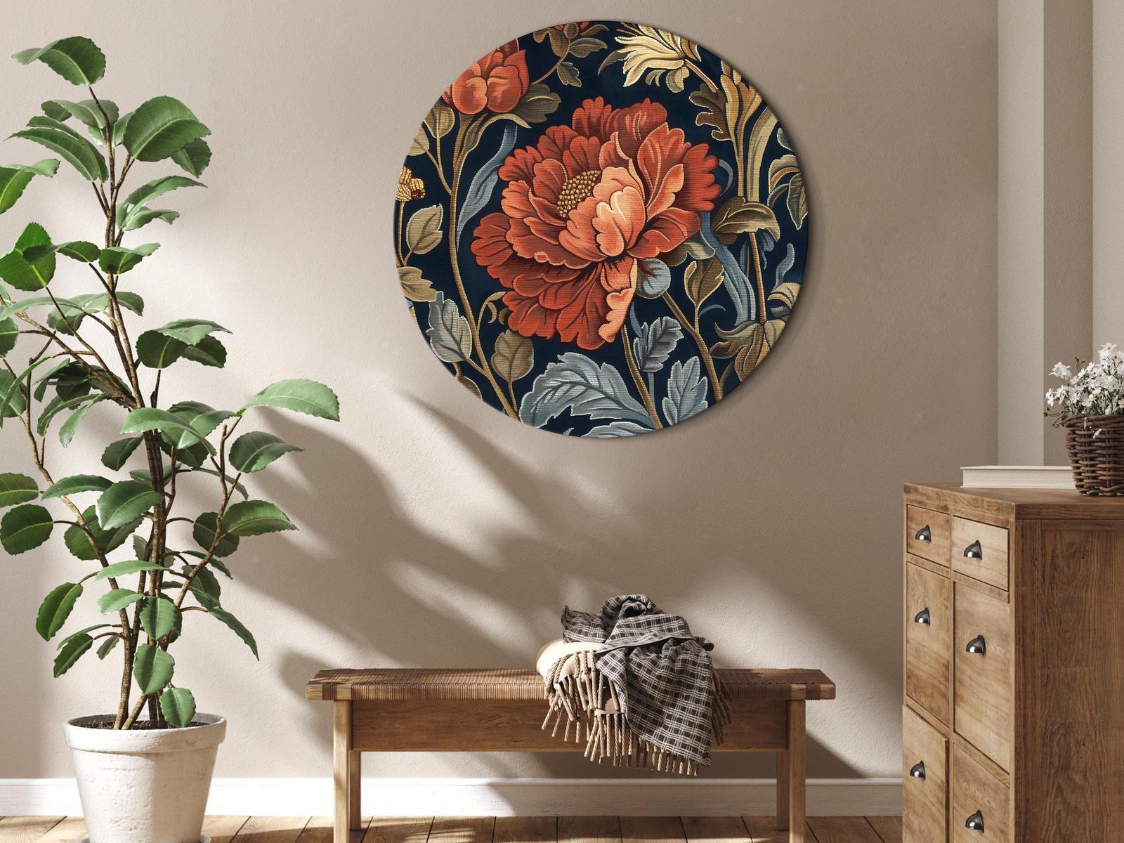 Rundes Bild - Tapestry Large Flowers Retro Floral Motif in Kilim Style Artgeist