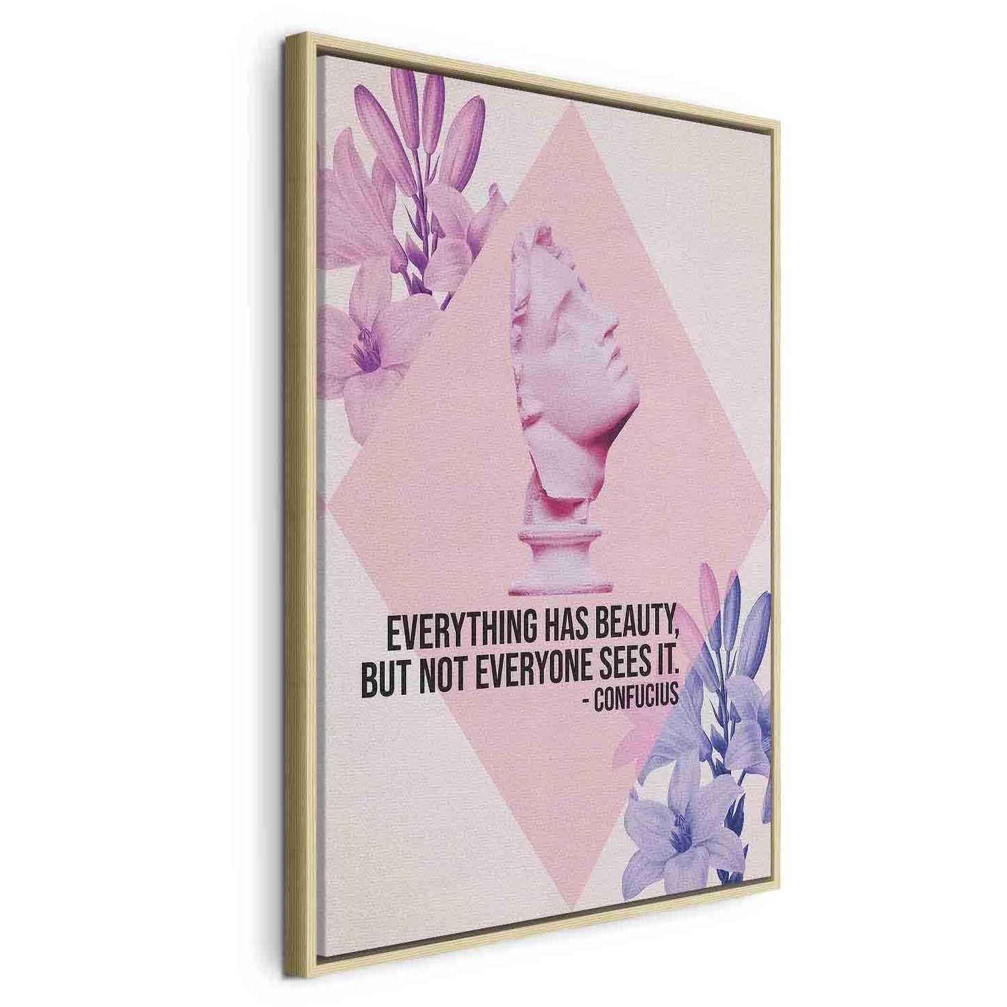 Leinwandbild - Beauty in the Eyes - Inspirational Quote with Pink Bust and Flowers Artgeist