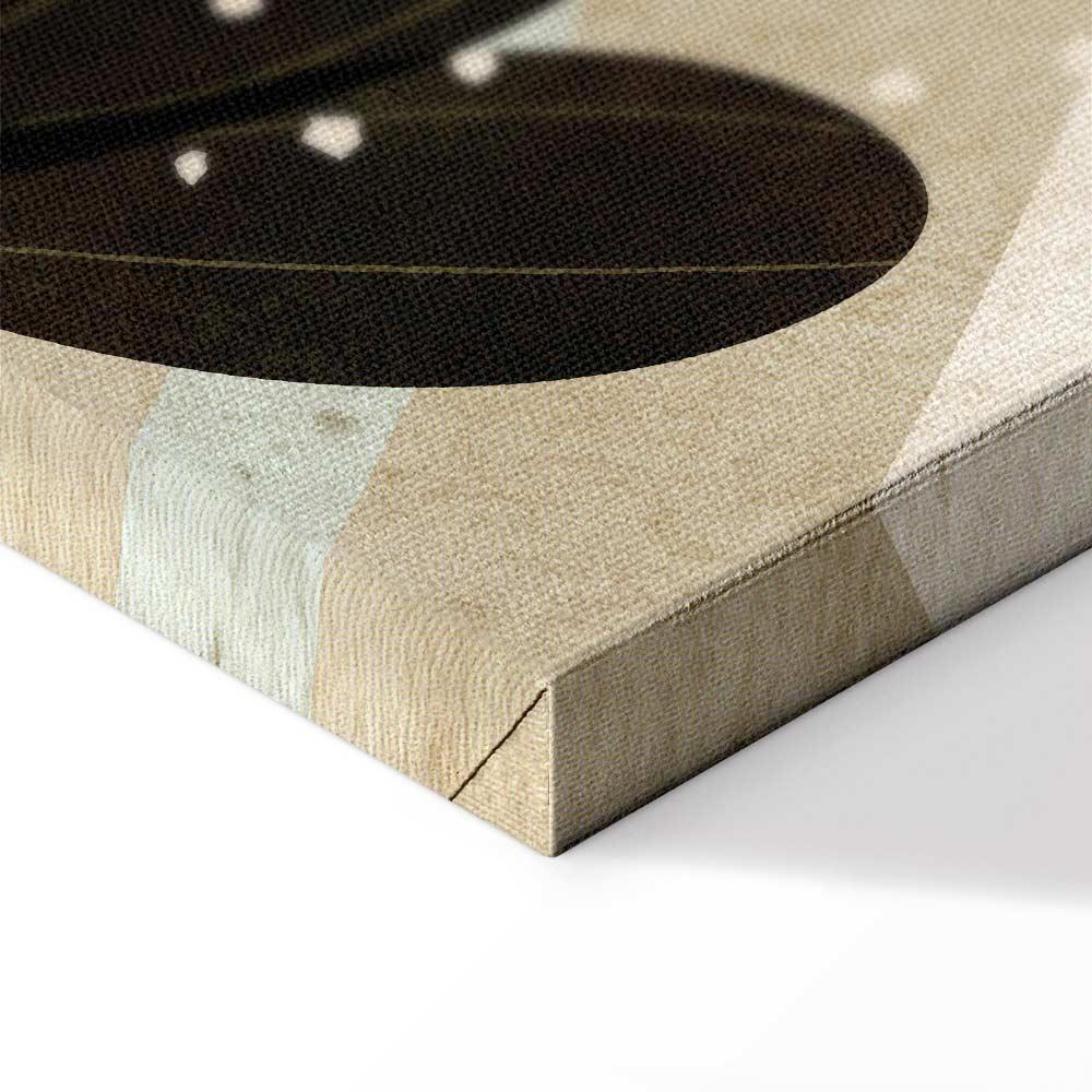 Leinwandbild - Rainbow and Sun Above - Birds in Subdued Colors Flying Among Clouds Above a Rainbow and Various Plants on a Light Background