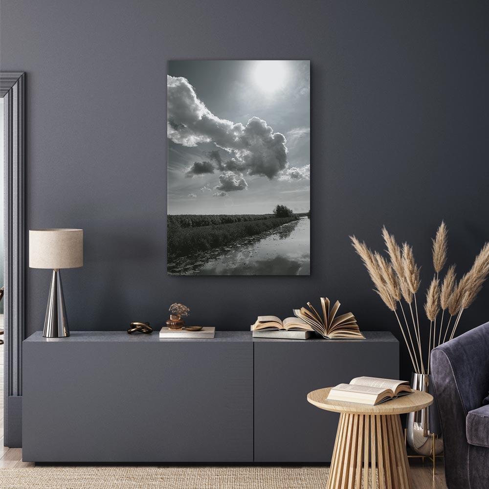 Leinwandbild - Sun Over Clouds (1-part) - Sky Reflection in Water Field