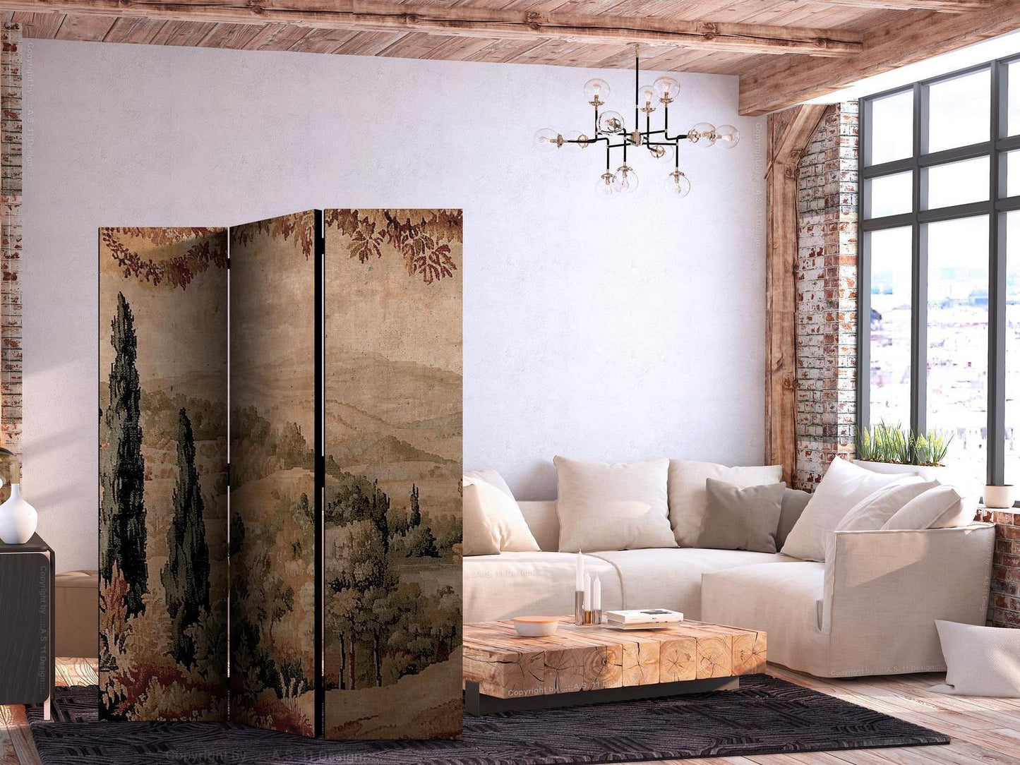 Paravent - Landscape with Cypresses - Old Tapestry with Mediterranean Vegetation Artgeist