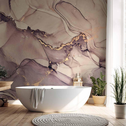 Fototapete - Watercolour Abstraction - Powder Pink Marble With Gold Accents