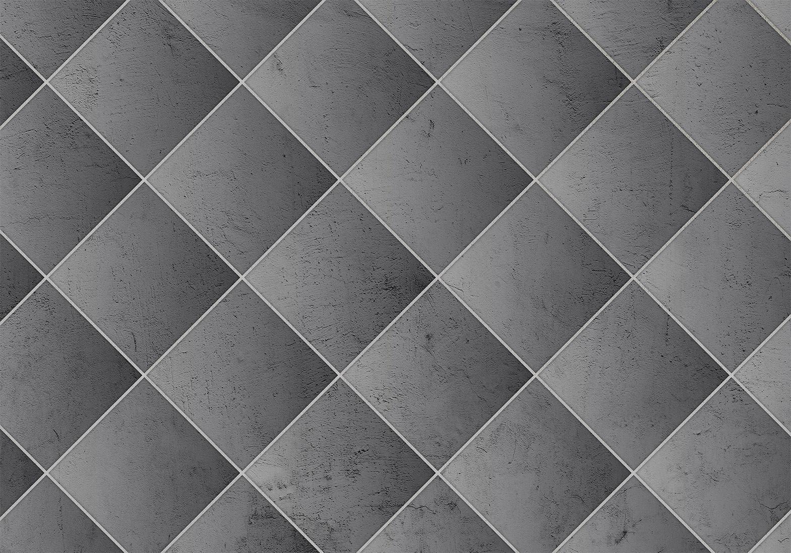 Fototapete - Grey symmetry - geometric concrete pattern with white joints Artgeist