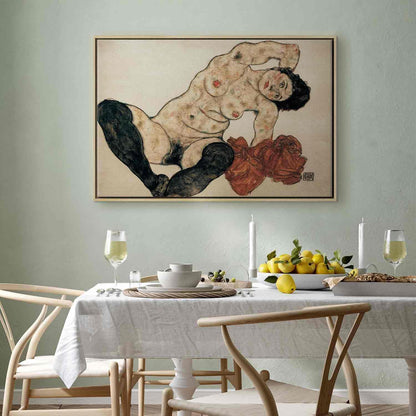 Leinwandbild - Liegender Akt mit gelbem Handtuch (Egon Schiele) Artgeist