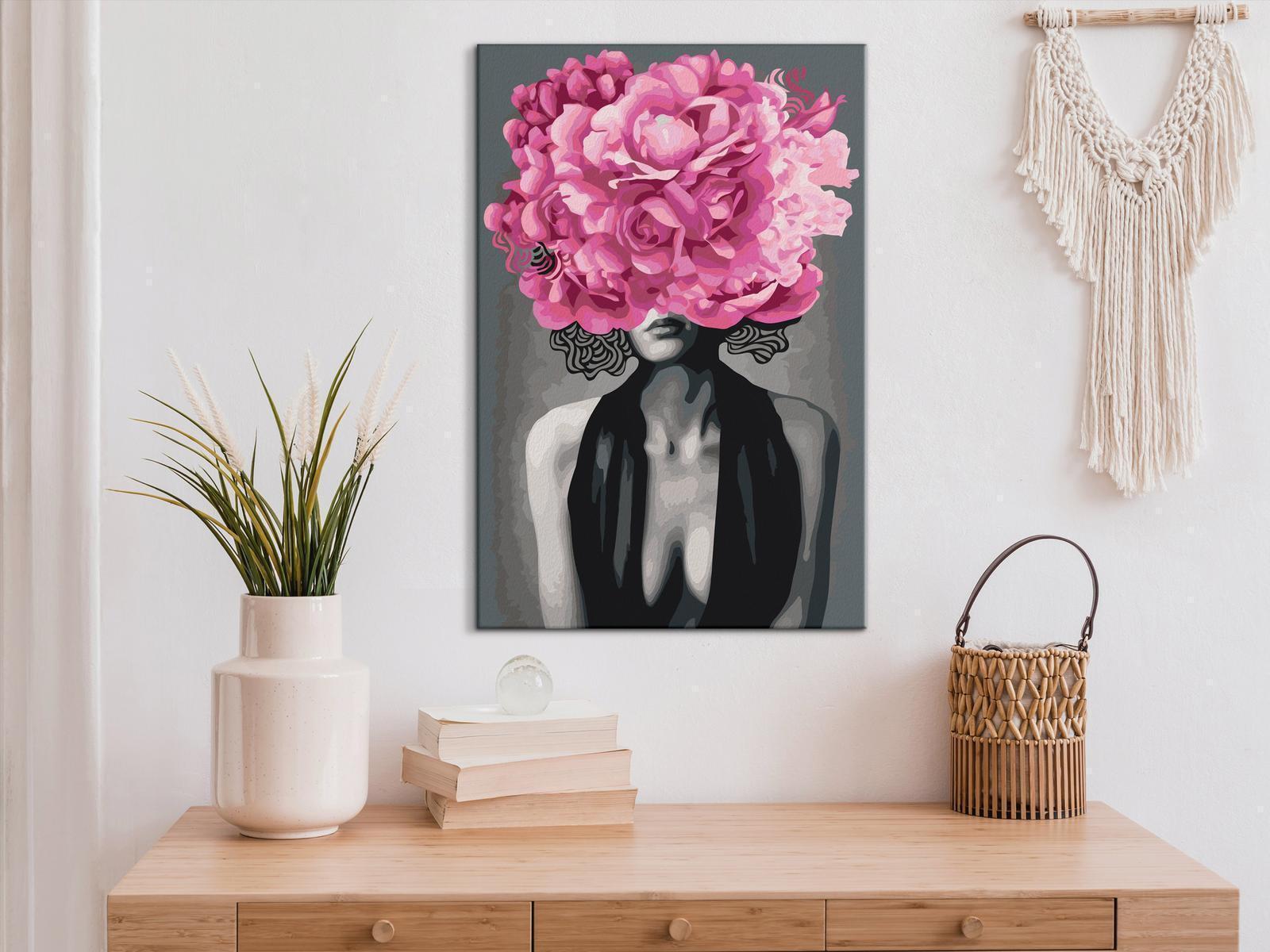 Noir Woman Wandbild zum Ausmalen - Zeitlose Schwarz-Weiß-Kunst mit nummerierten Feldern für entspannende Malstunden - Sawelt