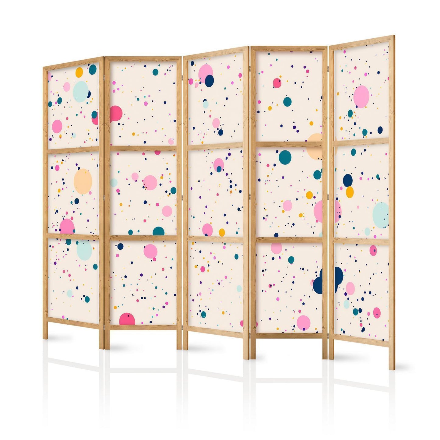 Japanischer Paravent - Dots - Spots and Splashes Multicolored - Cheerful Pattern on a Light Pink Background Artgeist