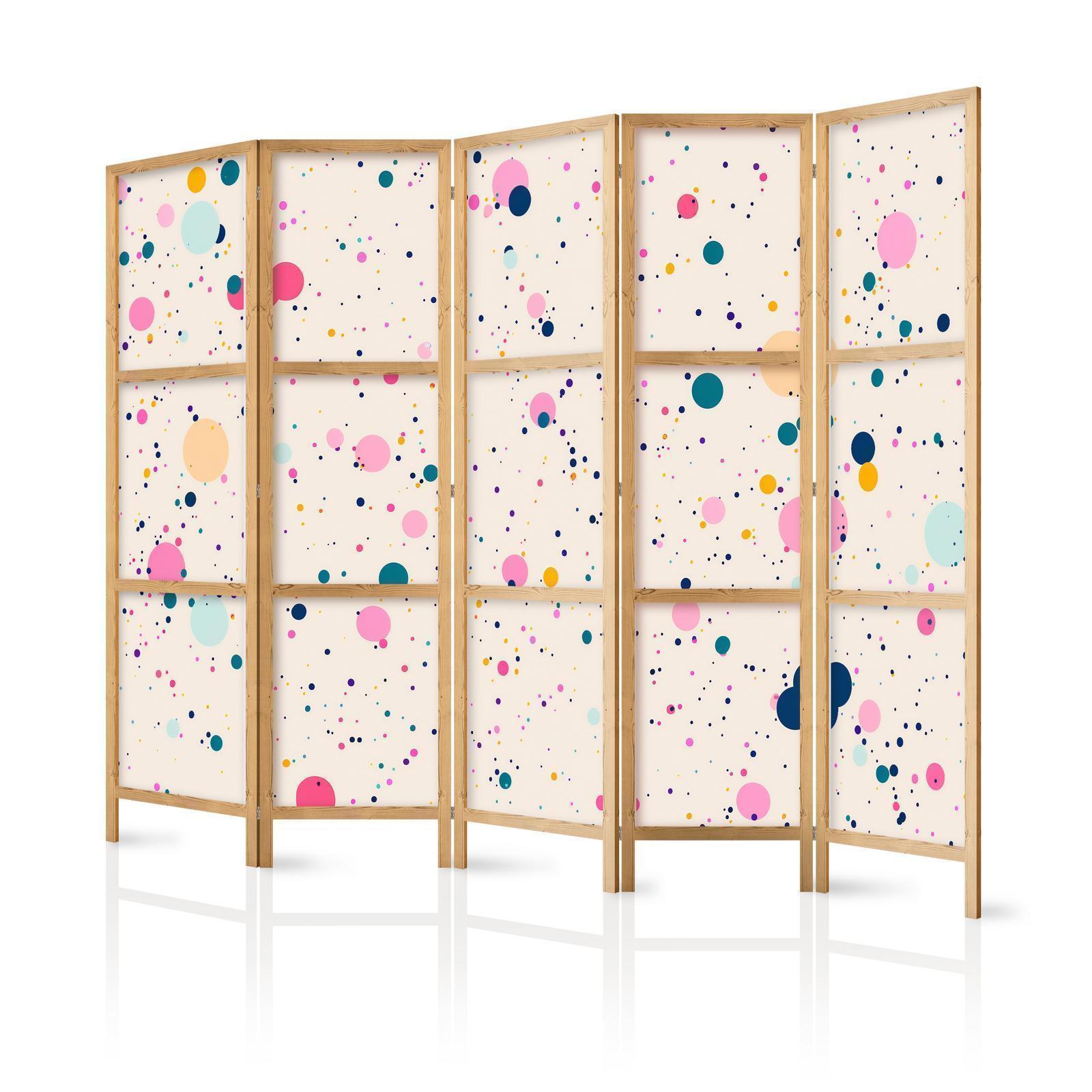 Japanischer Paravent - Dots - Spots and Splashes Multicolored - Cheerful Pattern on a Light Pink Background Artgeist