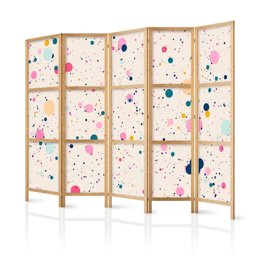 Japanischer Paravent - Dots - Spots and Splashes Multicolored - Cheerful Pattern on a Light Pink Background Artgeist