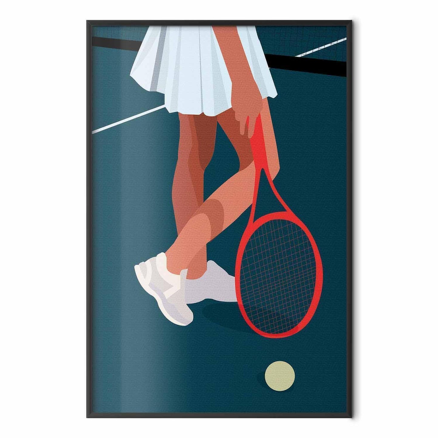Poster - Tennis Player with a Red Racket on the Court - Illustration