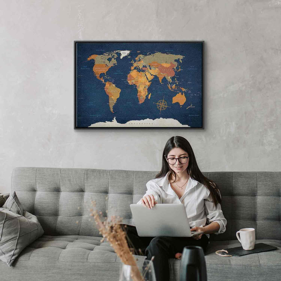 Leinwandbild - World Map: Ink Oceans Artgeist