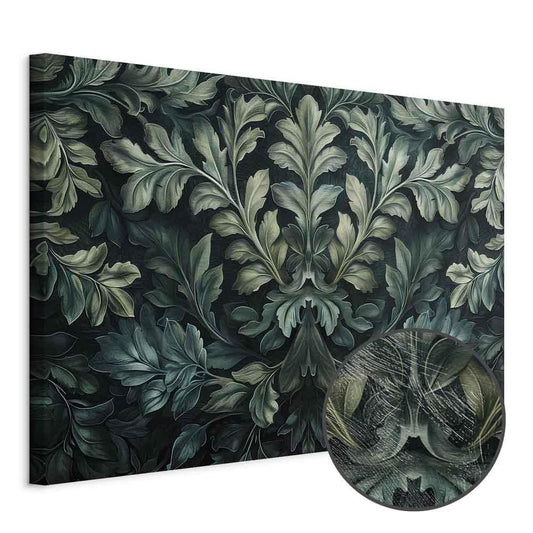 Leinwandbild - Dark Green Victorian Leaves: Botanical Carved Composition
