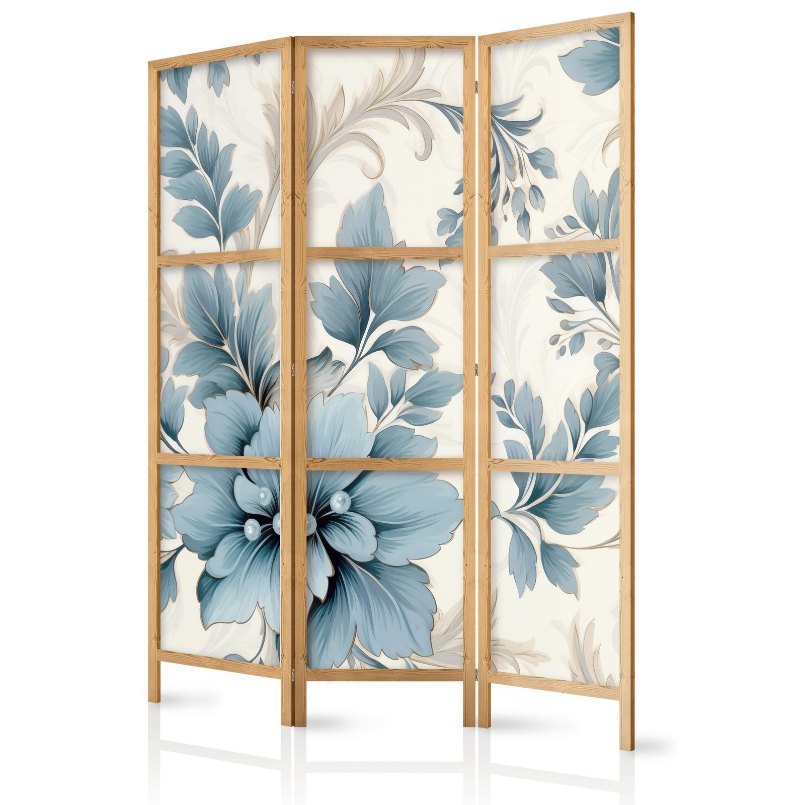 Japanischer Paravent - Turquoise Flowers in Retro Ambiance - Floral Ornaments Artgeist