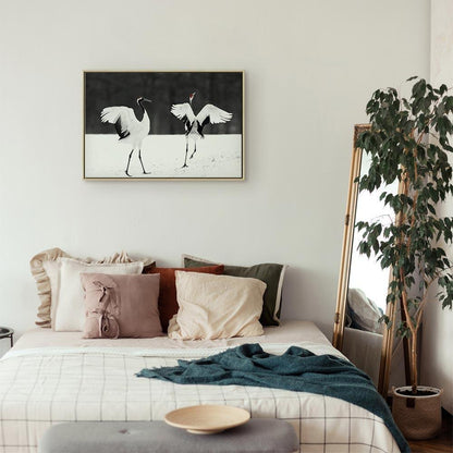 Leinwandbild - Dancing Cranes (1 Part) Wide