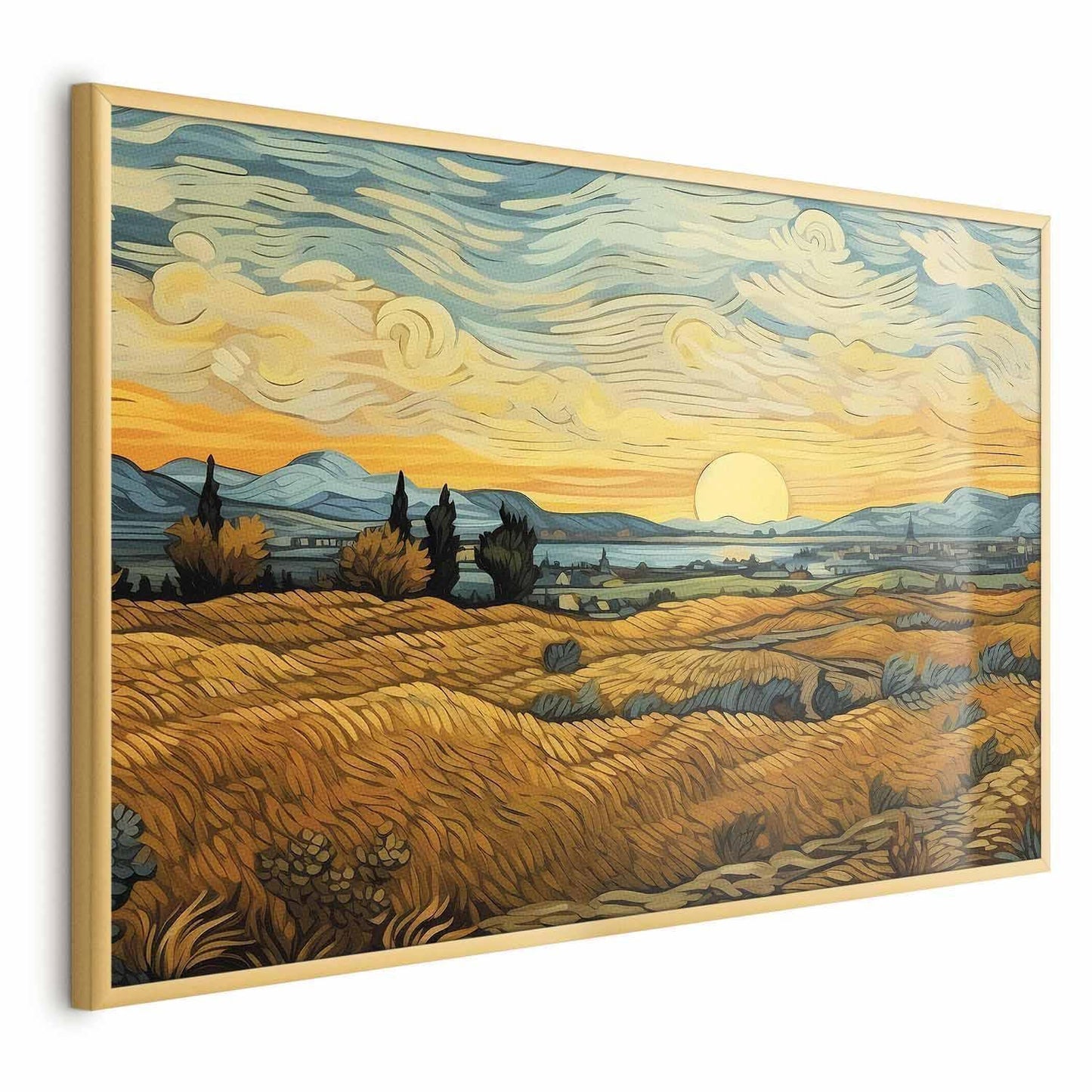 Poster - Impressionistic fields - painted golden landscape with fields of grain