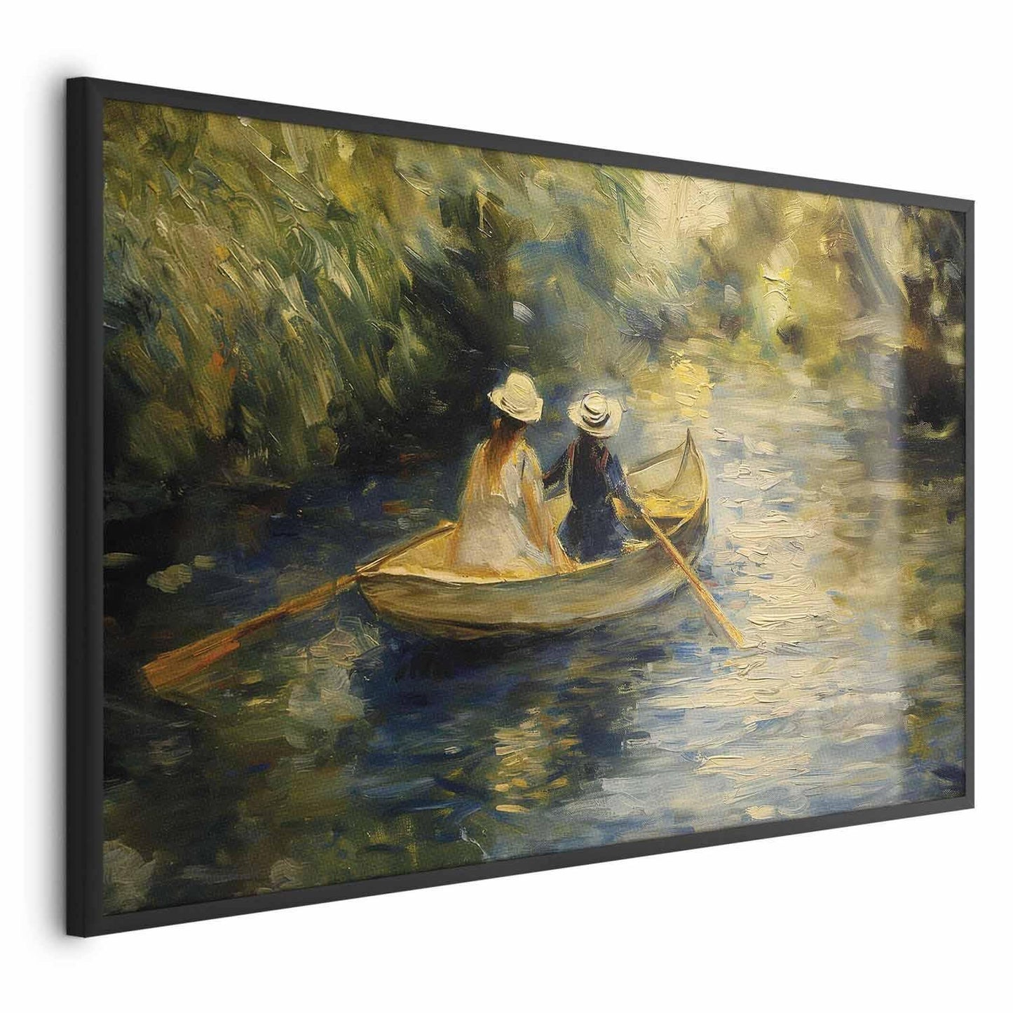 Poster - Boat crossing - painting of two women sailing a boat on a river