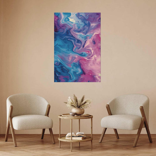 Poster - Night Flows - abstract waves in shades of blue and purple Artgeist