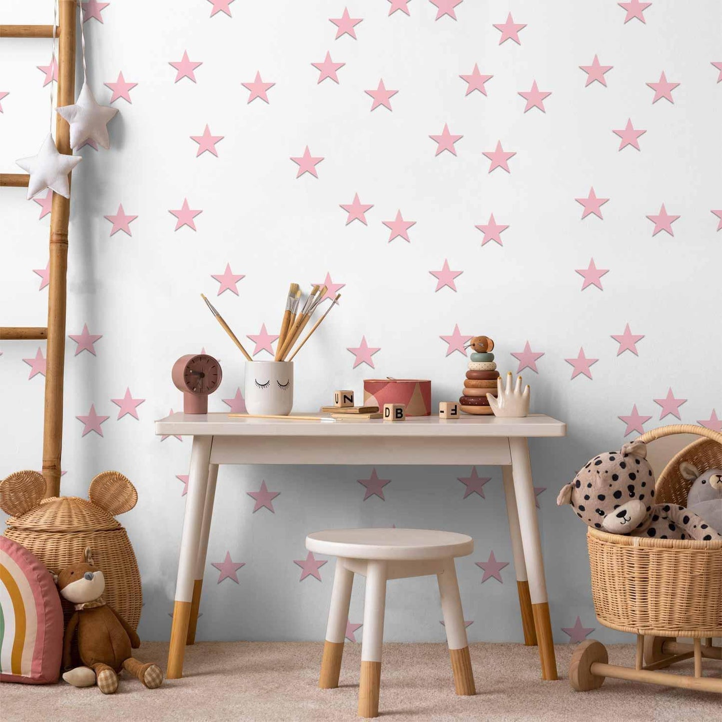 Tapete - Rosa Sterne für Mädchen Kinderzimmer Traumhafte Sternenwelt in zartem Rosa