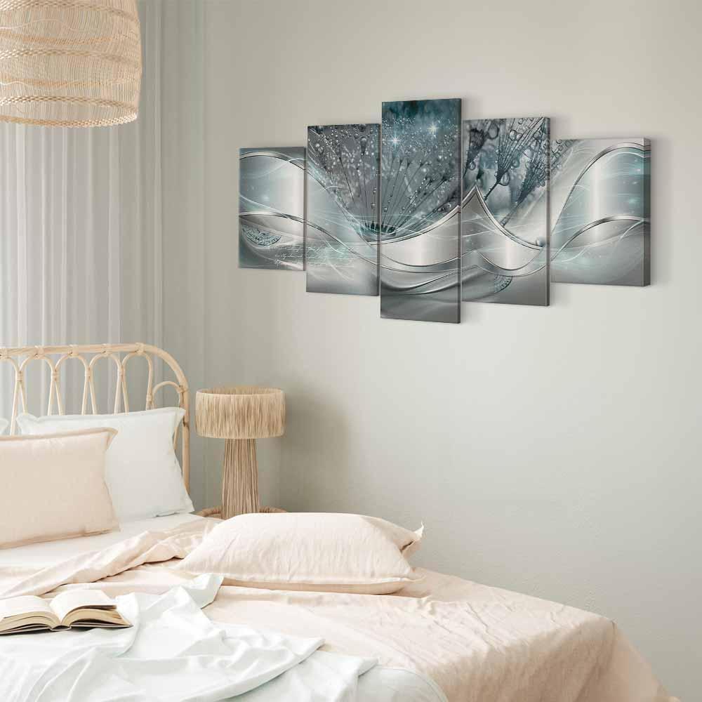 Leinwandbild - Sparkling Dandelions (5 Parts) Blue Wide