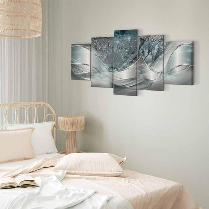Leinwandbild - Sparkling Dandelions (5 Parts) Blue Wide
