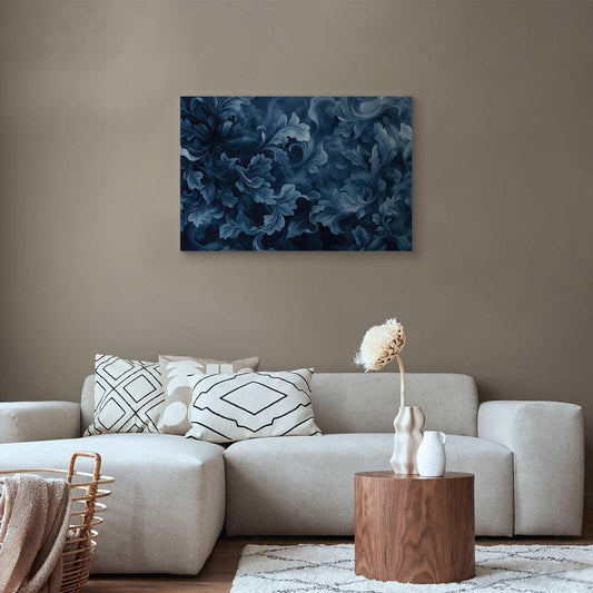 Leinwandbild - Abstract Ornaments Dark Blue Victorian Leaves Artgeist
