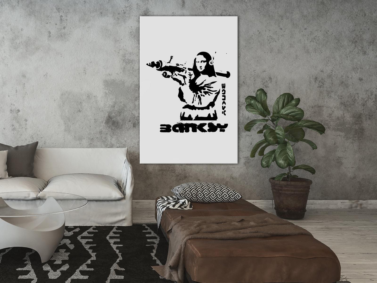 Leinwandbild - Contrast Duel (1-part) - Banksy on Mural with Mona Lisa Artgeist