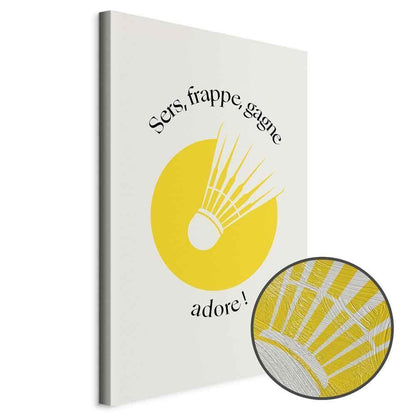 Leinwandbild - Badminton Shuttlecock on a Yellow Circle Background