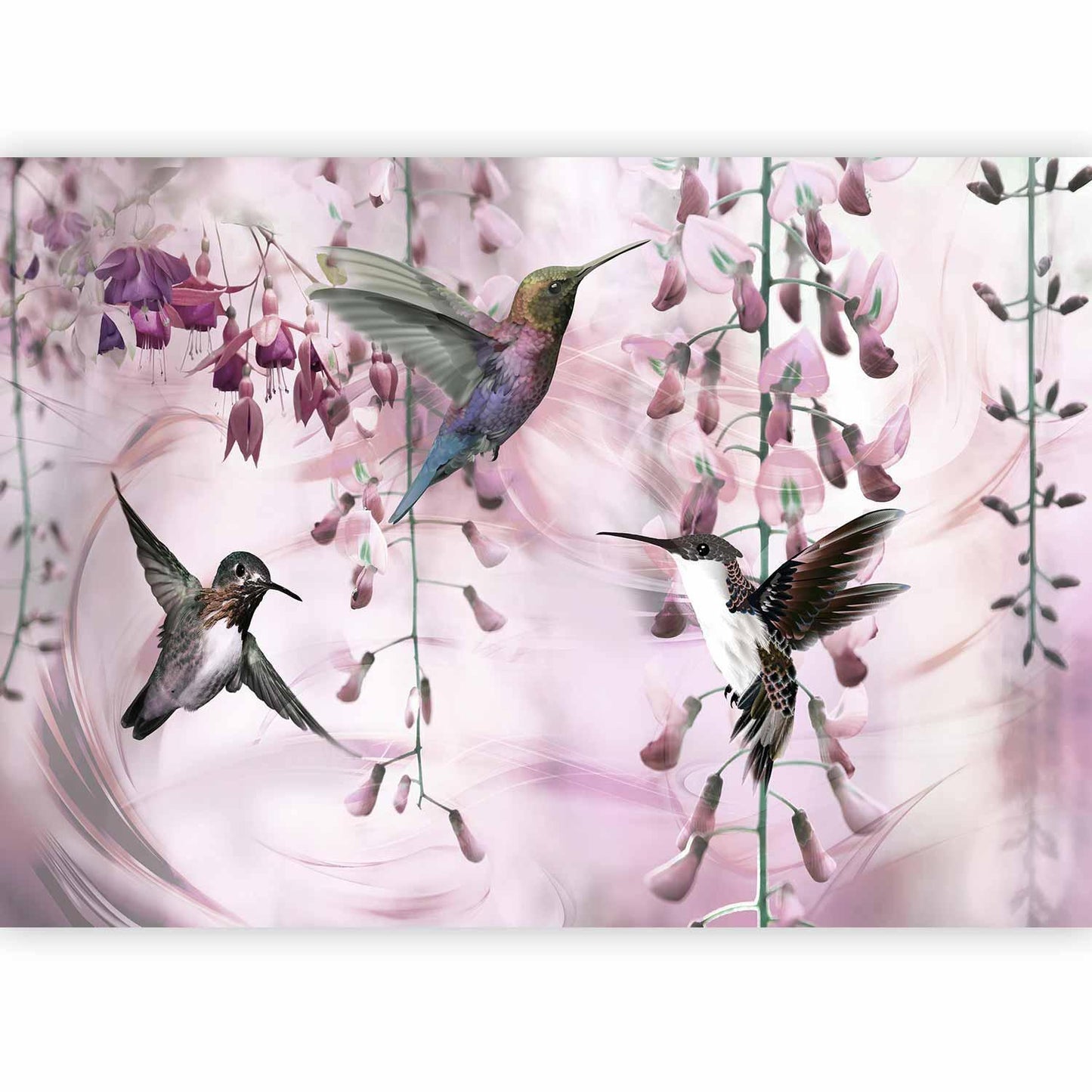 Fototapete - Flying Hummingbirds (Pink) Artgeist