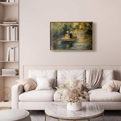 Poster - Boat crossing - painting of two women sailing a boat on a river