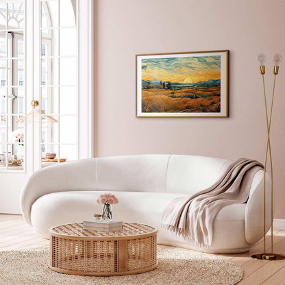 Poster - Impressionistic fields - painted golden landscape with fields of grain