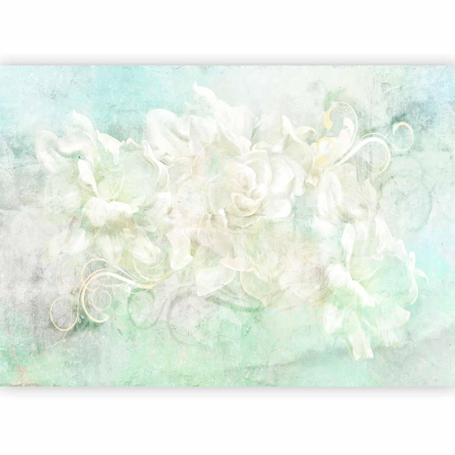 Fototapete - Blossoming among pastels - abstract with floral motif and patterns Artgeist