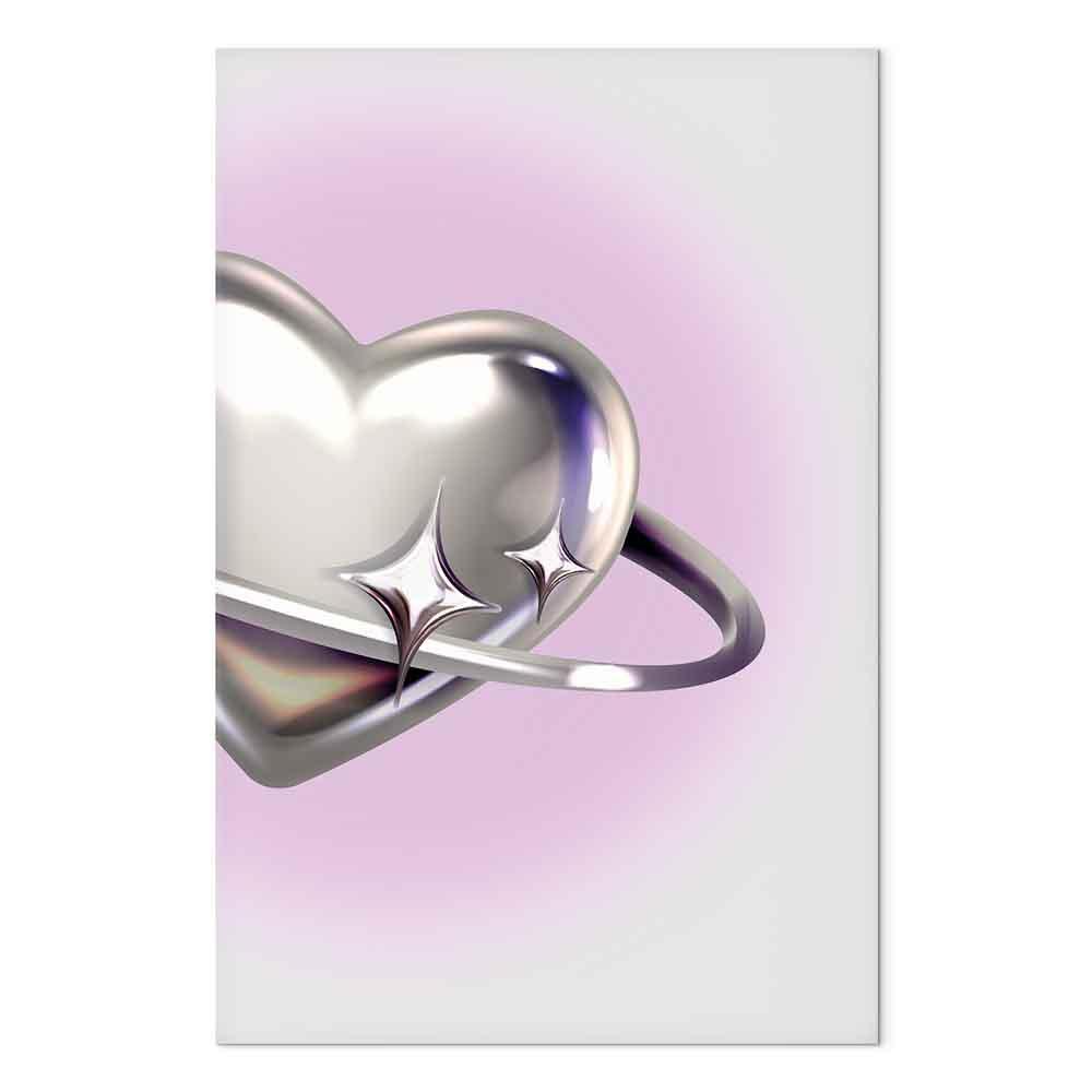 Leinwandbild - Cosmic Heart - Silver Heart with a Ring on a Purple Background