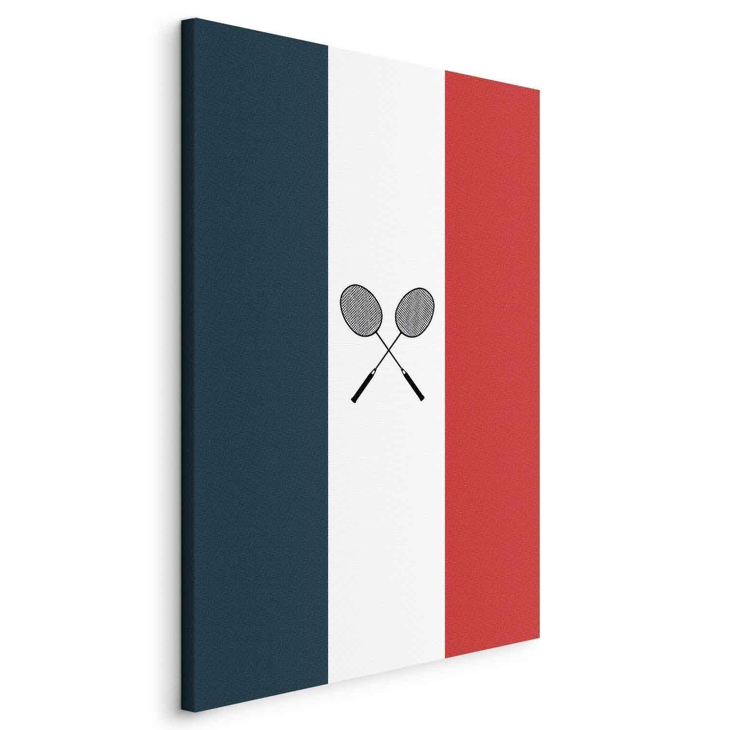 Leinwandbild - Black Badminton Rackets Against the Backdrop of the French Flag Artgeist