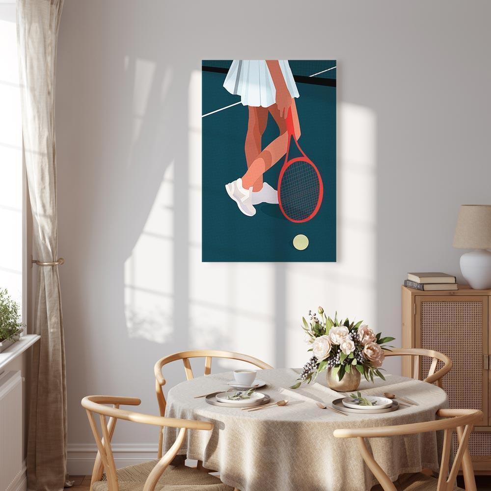 Leinwandbild - Female Tennis Player With a Red Racket on the Court - Graphics