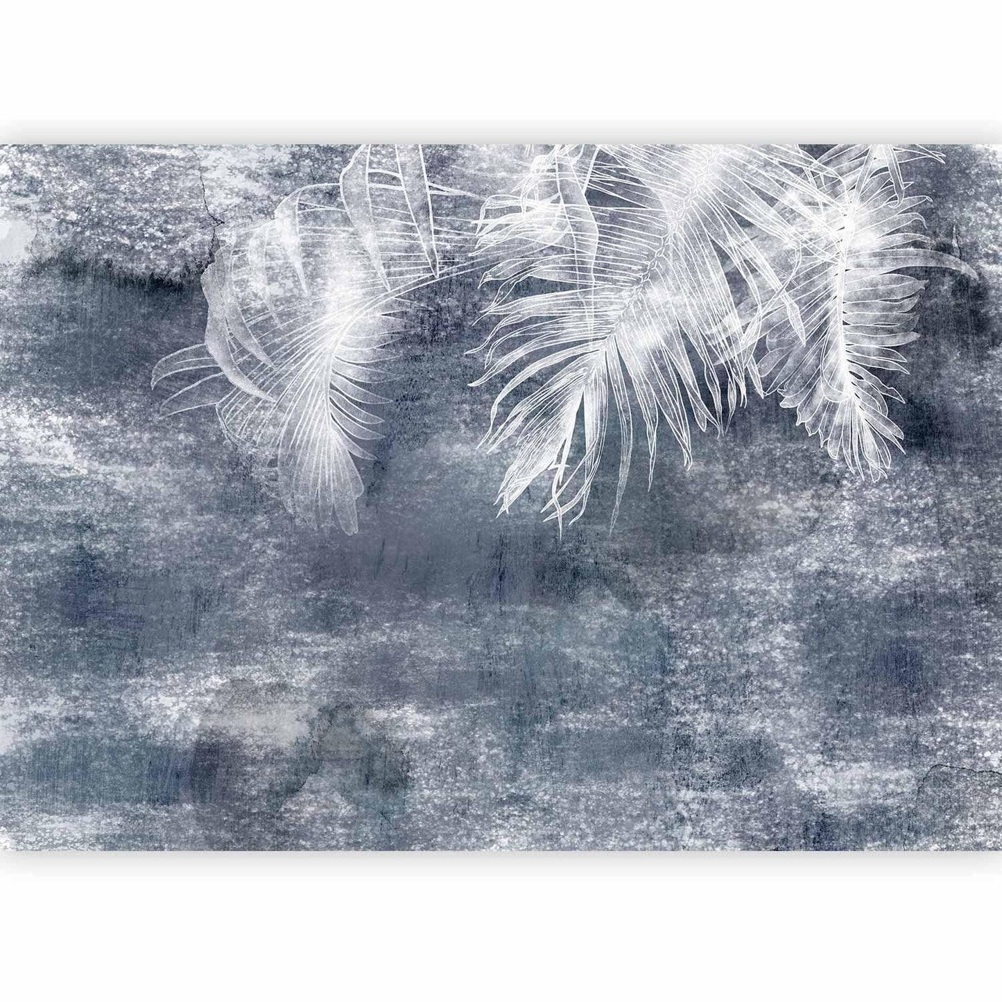 Fototapete - Abstraction with nature - exotic leaves on a blue background with pattern Artgeist