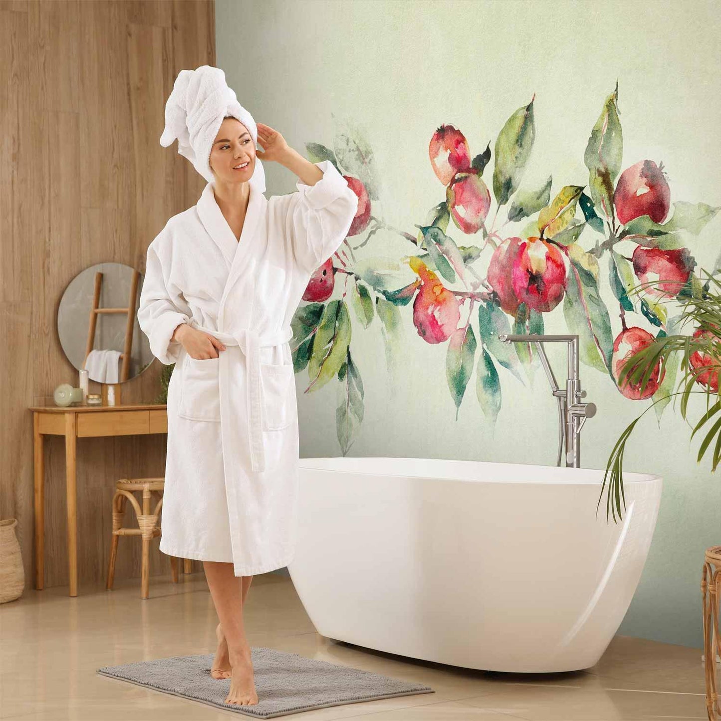 Fototapete - Apple branch - delicate landscape with a plant and apples on a white background