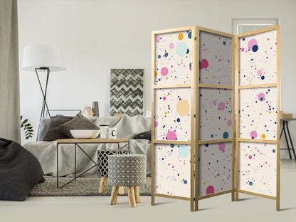 Japanischer Paravent - Dots - Spots and Splashes Multicolored - Cheerful Pattern on a Light Pink Background Artgeist