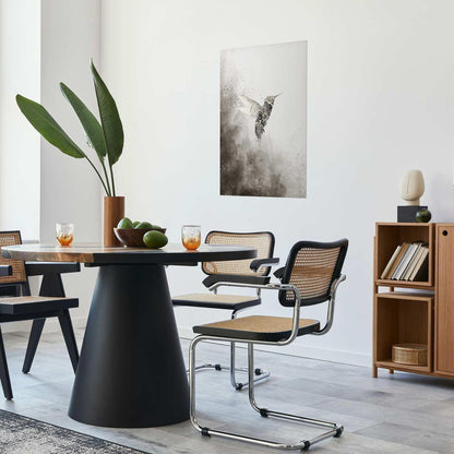 Ethnic Hummingbird poster in modern dining room setting.