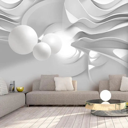 Fototapete Weiße Gänge mit 3D-Illusion an moderner Wohnzimmerwand – Tiefeneffekt in Weiß

