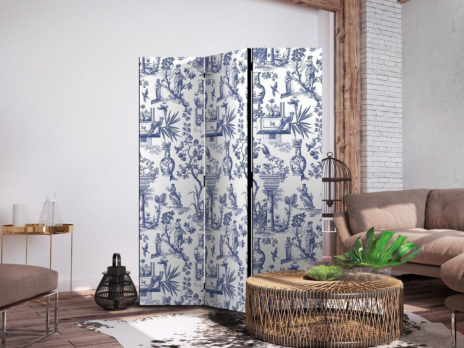 Paravent - Rome and Botany - Blue Pattern with a Greek and Plant Motif Artgeist