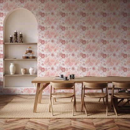 Tapete - Pink flowers on white background