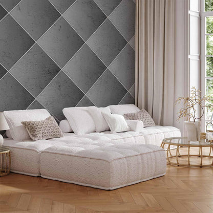 Fototapete - Grey symmetry - geometric concrete pattern with white joints Artgeist