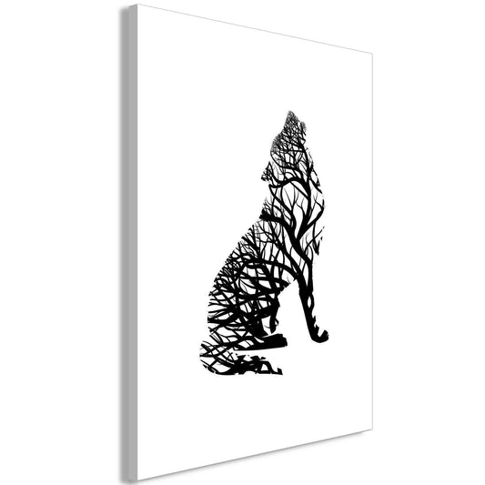 Leinwandbild „Wolf Trail“ – Mystische Waldszene im Hochformat