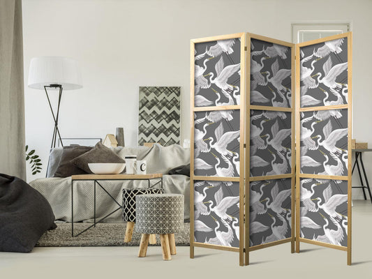 Japanischer Paravent - Pastel birds - a delicate pattern of white and grey herons on a light pink background