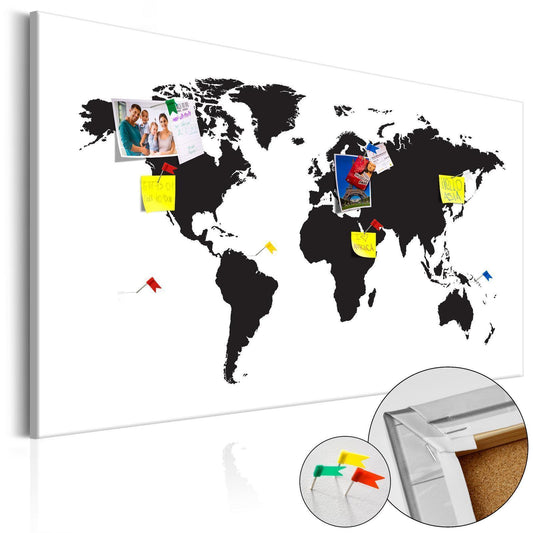 Korkbild - World Map: Black & White Elegance Artgeist