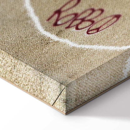 Leinwandbild - Banksy's Plane (1-part) - Red Graffiti Text on Mural Background