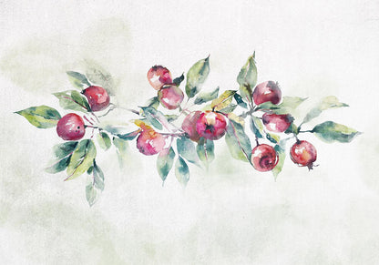Fototapete - Apple branch - landscape with a plant and red apples on a white background Artgeist