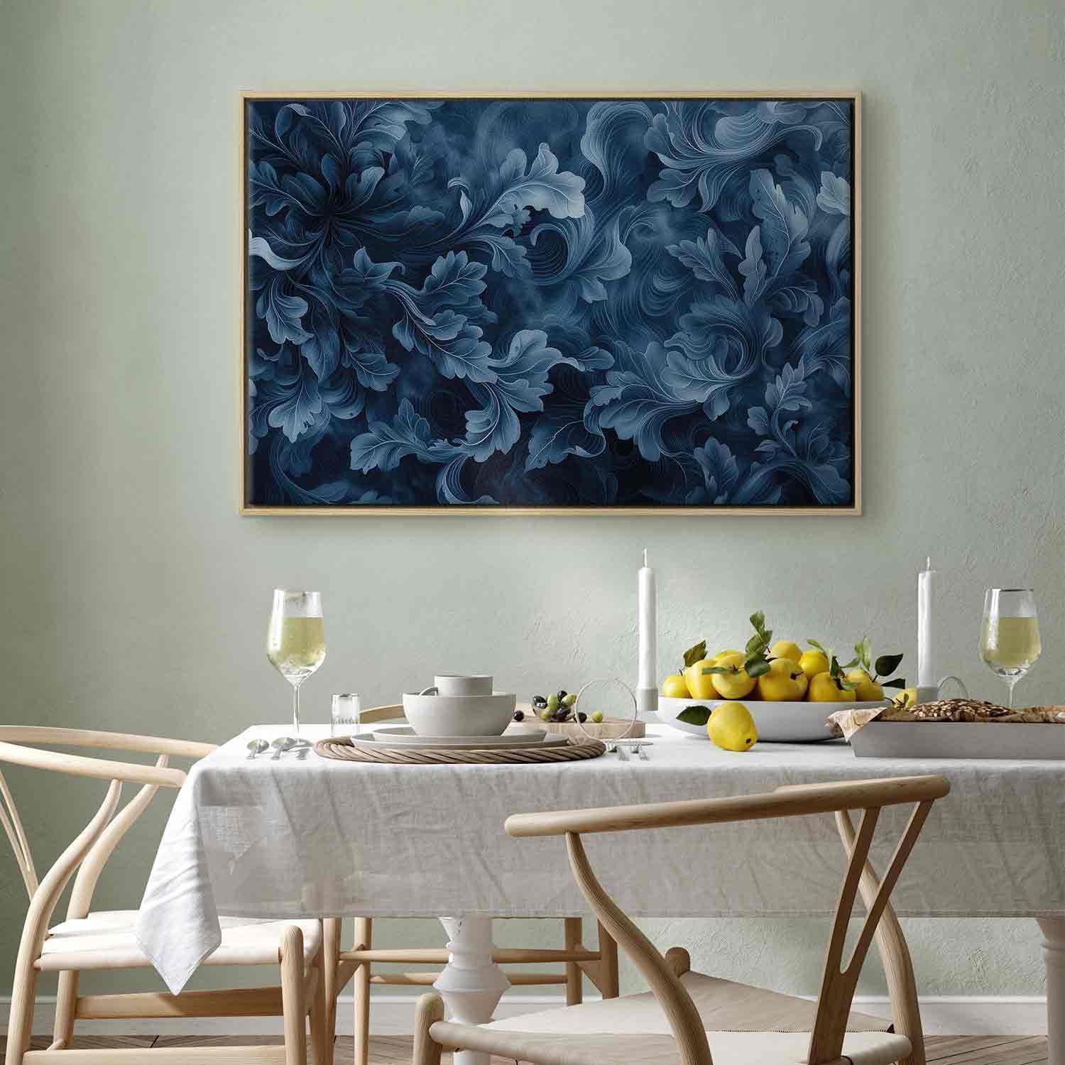 Leinwandbild - Abstract Ornaments Dark Blue Victorian Leaves Artgeist