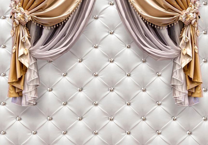 Fototapete „Vorhang des Luxus“ – Elegante Wandgestaltung in Goldoptik sawelt.eu