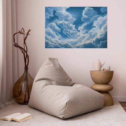 Poster - Blue Sky Breaking Through White, Fluffy Clouds